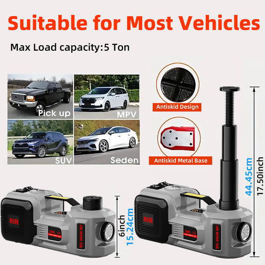 3-in-1 Electric Car Jack with Air Compressor & Emergency Hammer