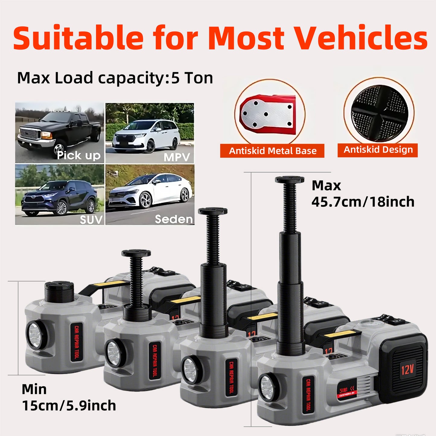 3-in-1 Electric Car Jack with Air Compressor & Emergency Hammer