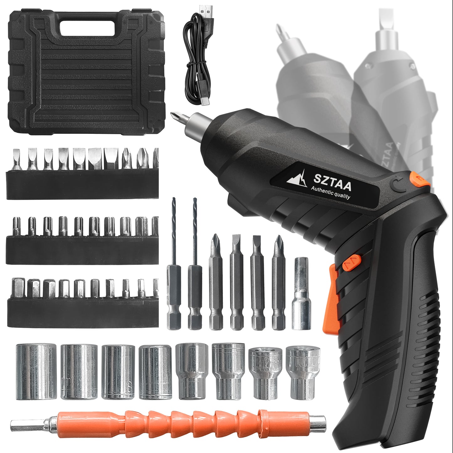 SZTAA 3.6V Cordless Electric Screwdriver Kit - USB-C Charging, 3Nm Torque, 47-Piece Bits w/Built-in LED Light & Compact Case Home Improvement blck