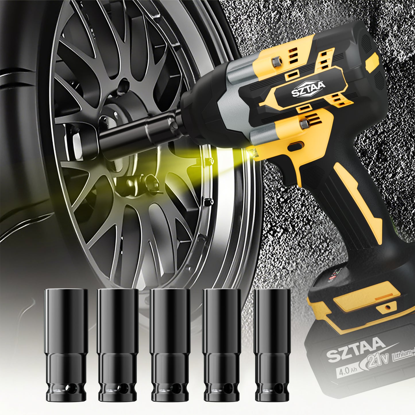 SZTAA Wireless Impact Wrench, 1/2 Inch Brushless Power Impact Driver, Torque 750