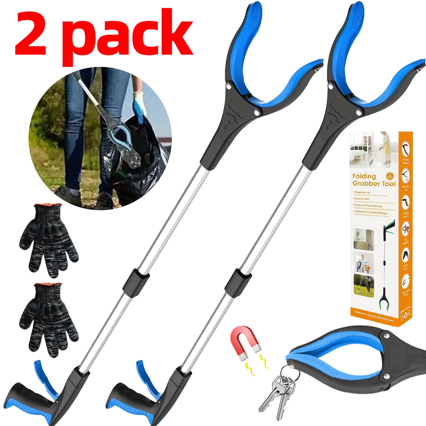 32" Reacher Grabber Tool - Trash Picker & Gripper Stick