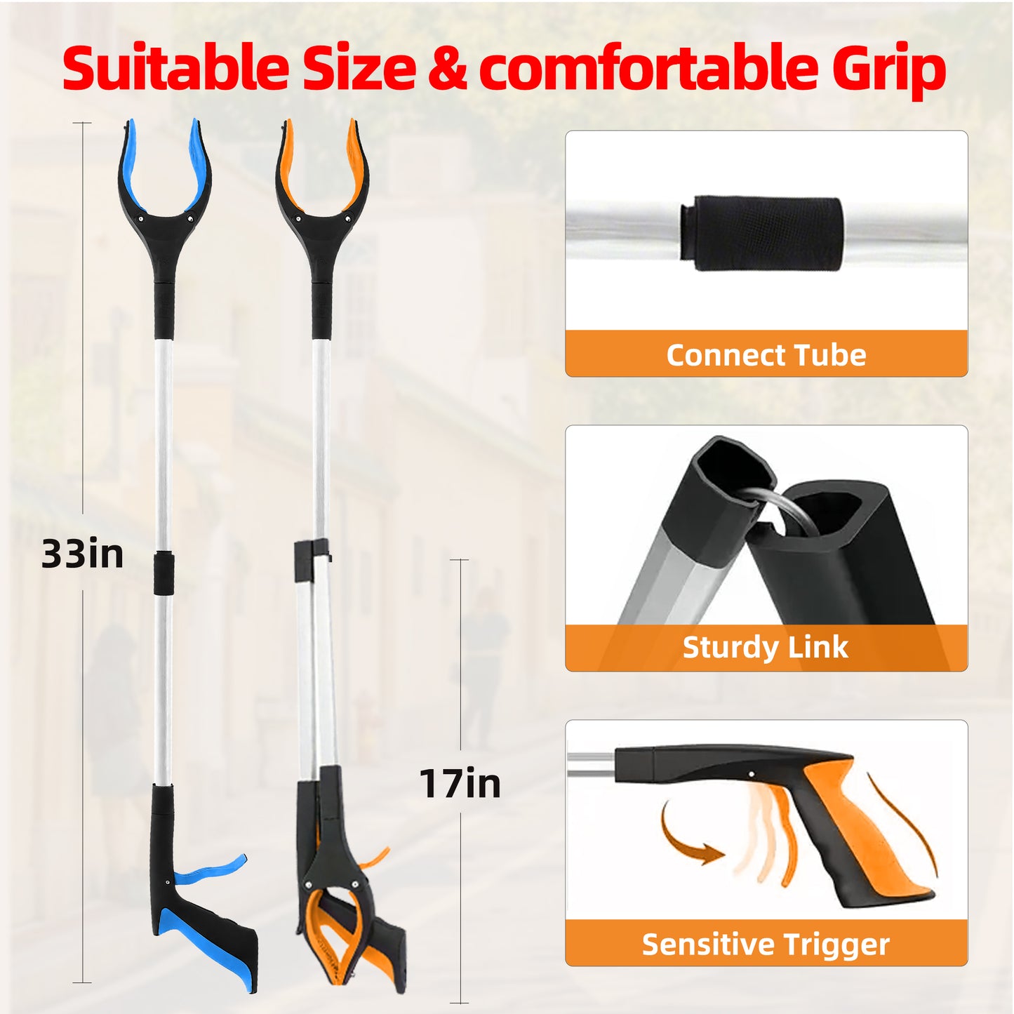 32" Reacher Grabber Tool - Trash Picker & Gripper Stick