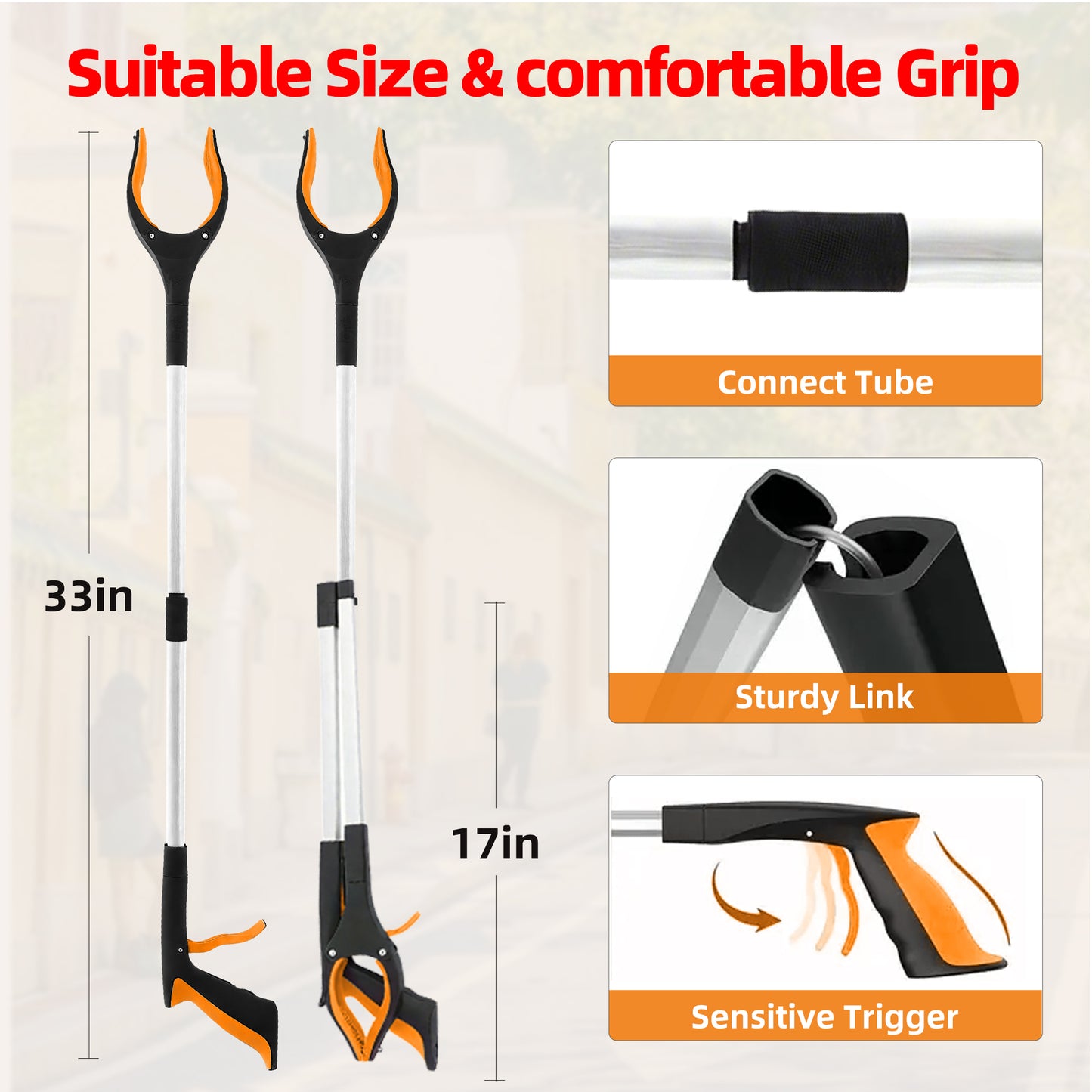 32" Reacher Grabber Tool - Trash Picker & Gripper Stick