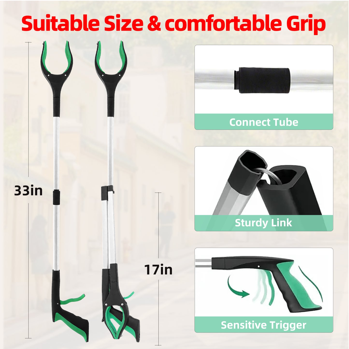 32" Reacher Grabber Tool - Trash Picker & Gripper Stick