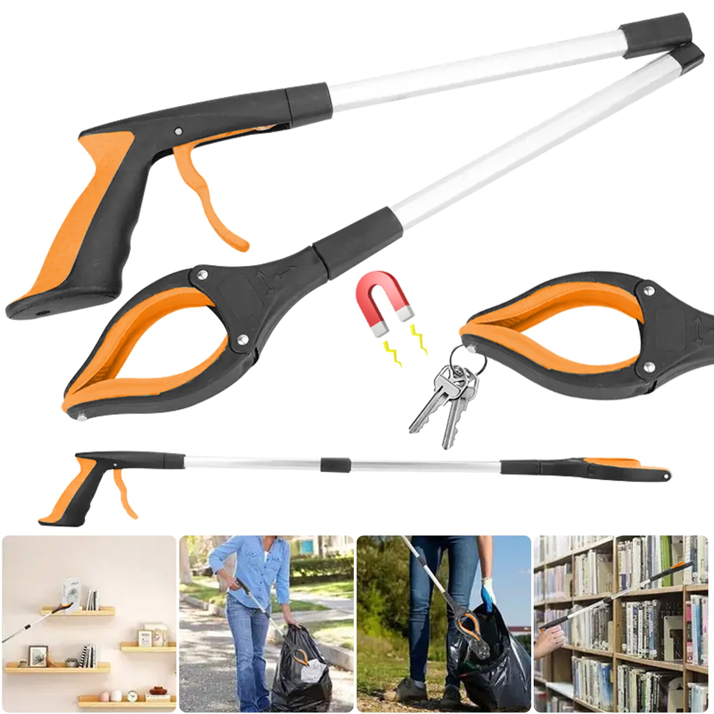 32" Reacher Grabber Tool - Trash Picker & Gripper Stick