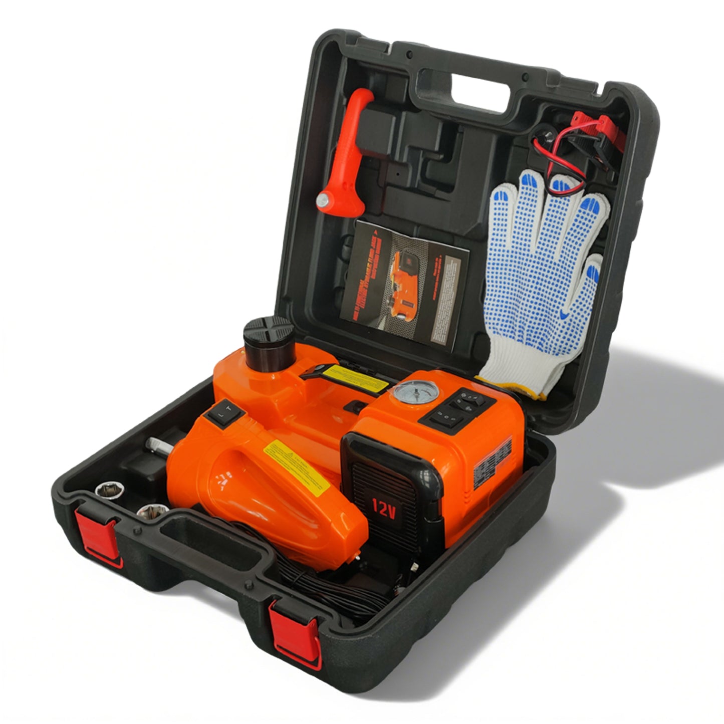 SZTAA 5 Ton Electric Car Jack Lift - All-in-One Kit w/ Impact Wrench, Air Pump & Light for Quick Tire Changes