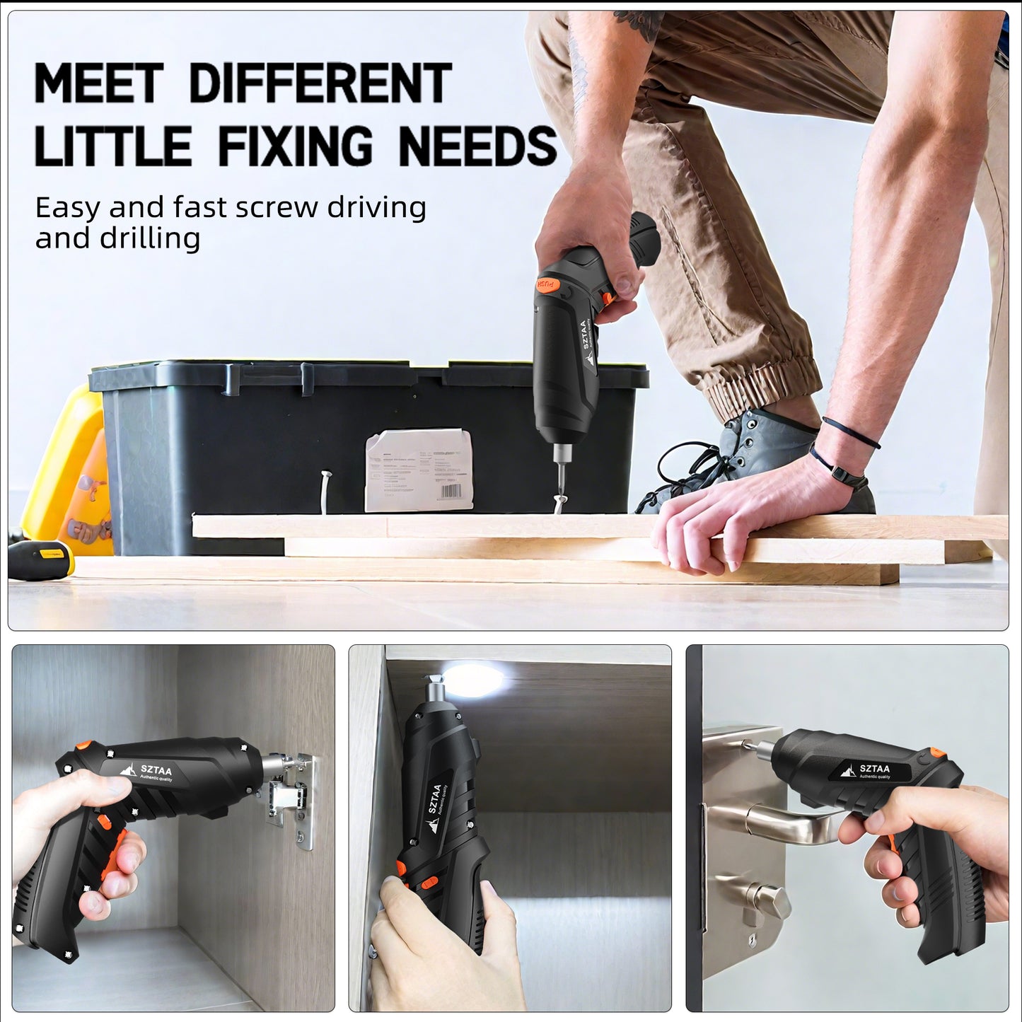 SZTAA 3.6V Cordless Electric Screwdriver Kit - USB-C Charging, 3Nm Torque, 47-Piece Bits w/Built-in LED Light & Compact Case Home Improvement blck