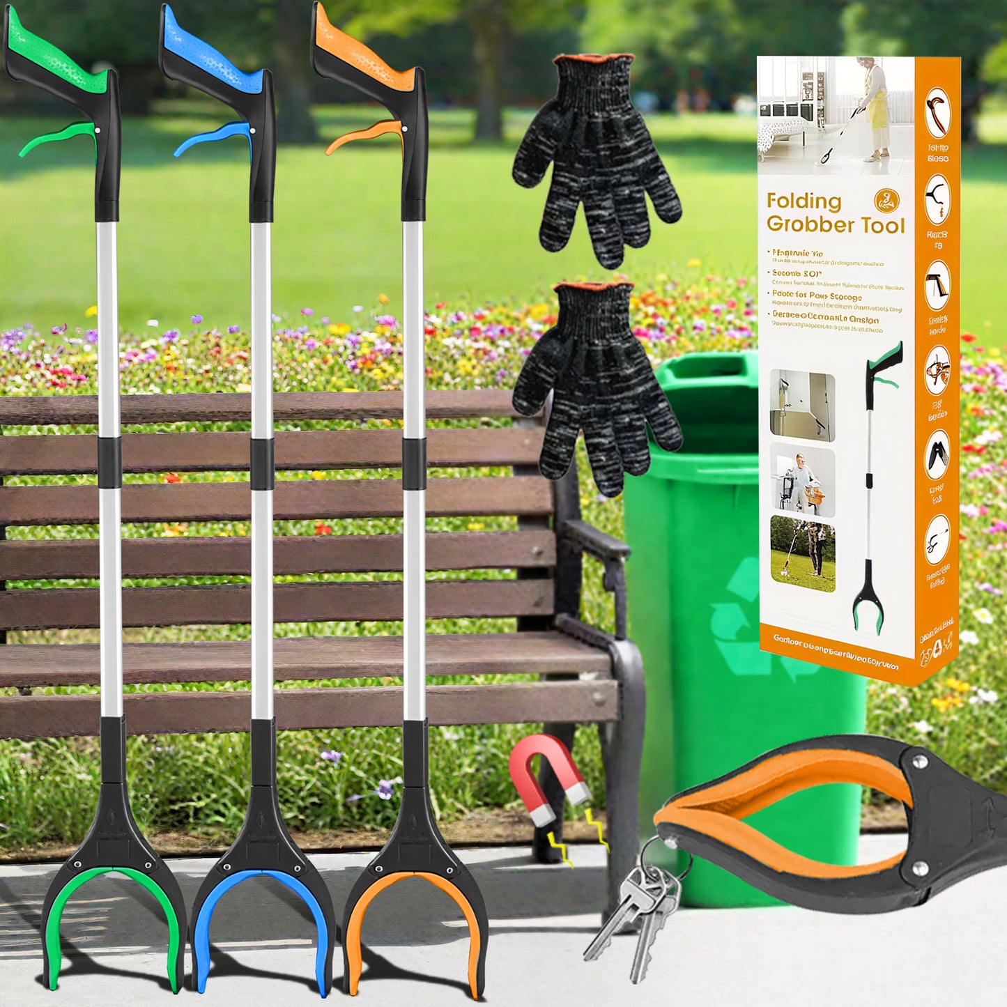 32" Reacher Grabber Tool - Trash Picker & Gripper Stick