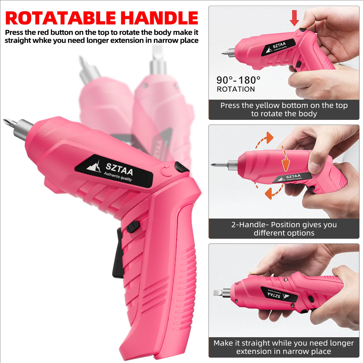 SZTAA 3.6V Cordless Electric Screwdriver Kit - USB-C Charging, 3Nm Torque, 47-Piece Bits w/Built-in LED Light & Compact Case Home Improvement