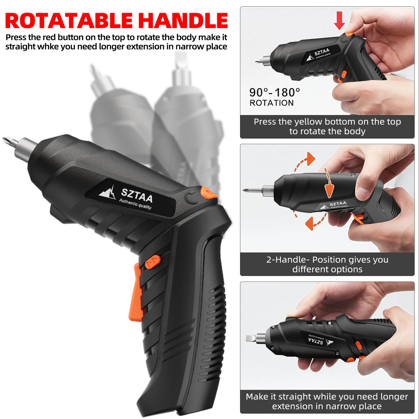 SZTAA 3.6V Cordless Electric Screwdriver Kit - USB-C Charging, 3Nm Torque, 47-Piece Bits w/Built-in LED Light & Compact Case Home Improvement blck