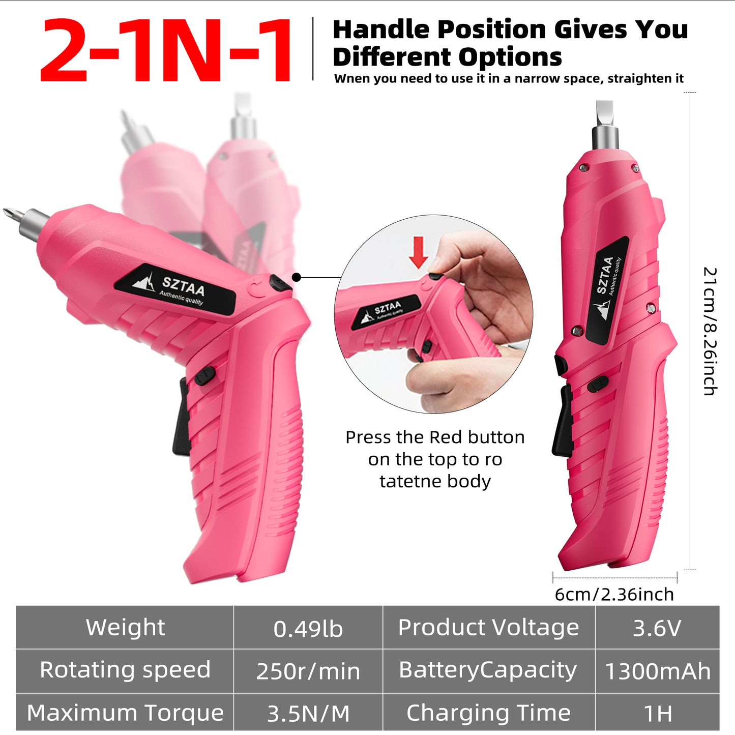 SZTAA 3.6V Cordless Electric Screwdriver Kit - USB-C Charging, 3Nm Torque, 47-Piece Bits w/Built-in LED Light & Compact Case Home Improvement