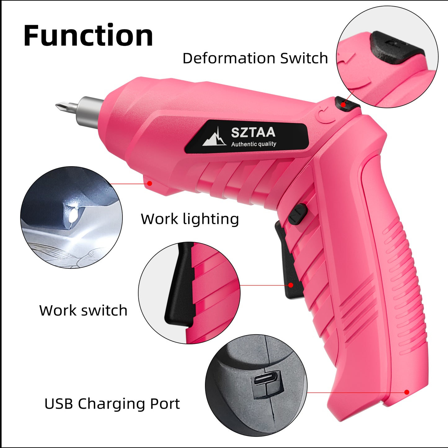 SZTAA 3.6V Cordless Electric Screwdriver Kit - USB-C Charging, 3Nm Torque, 47-Piece Bits w/Built-in LED Light & Compact Case Home Improvement