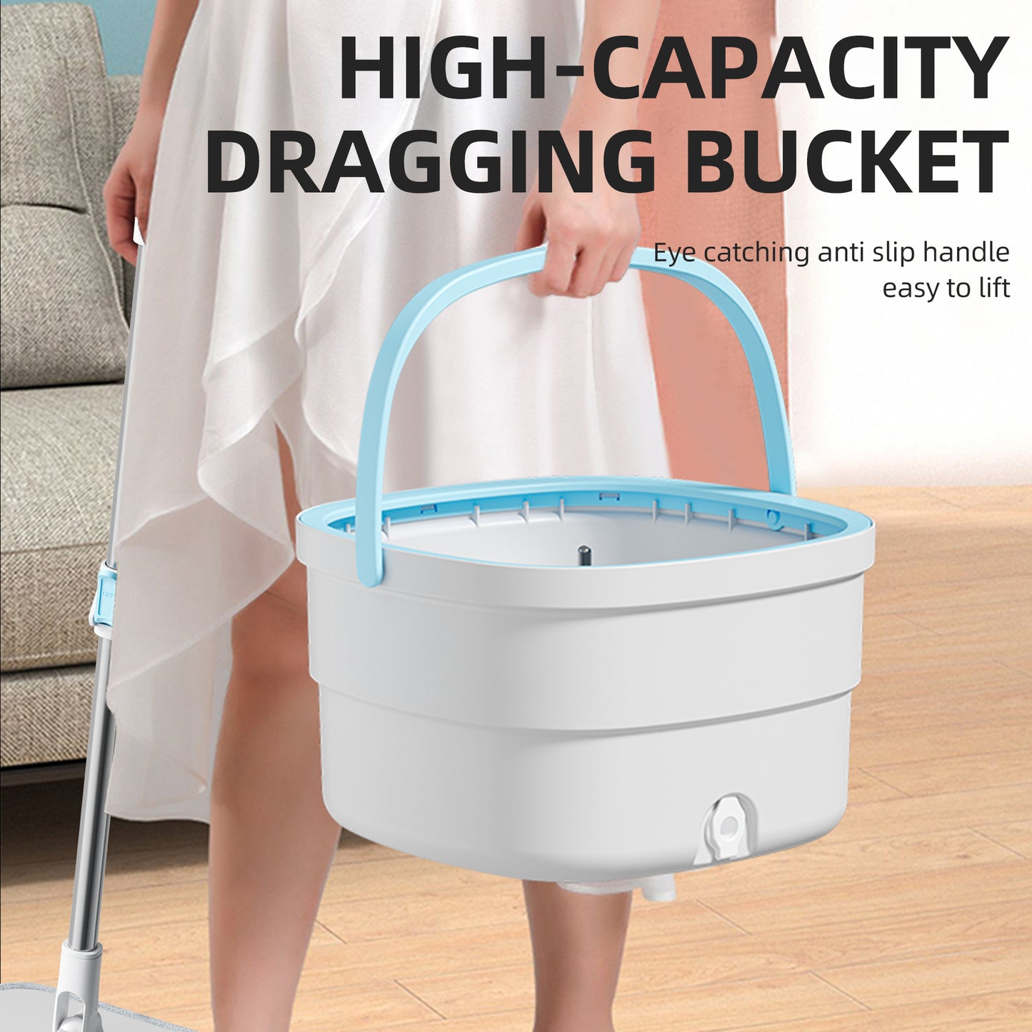 SZTAA 360° Spin Mop & Dual-Bucket System w/ 5 Washable Microfiber Pads