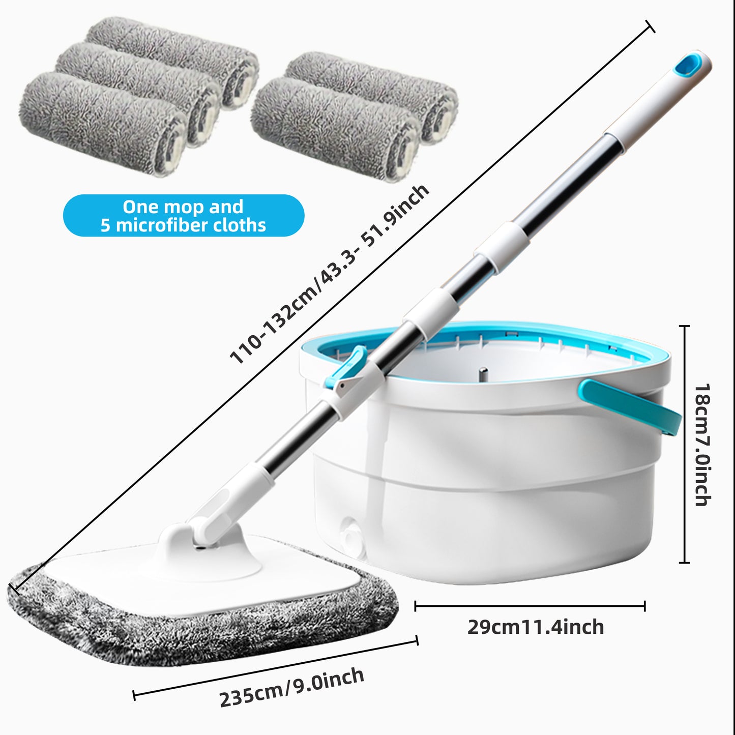 SZTAA 360° Spin Mop & Dual-Bucket System w/ 5 Washable Microfiber Pads