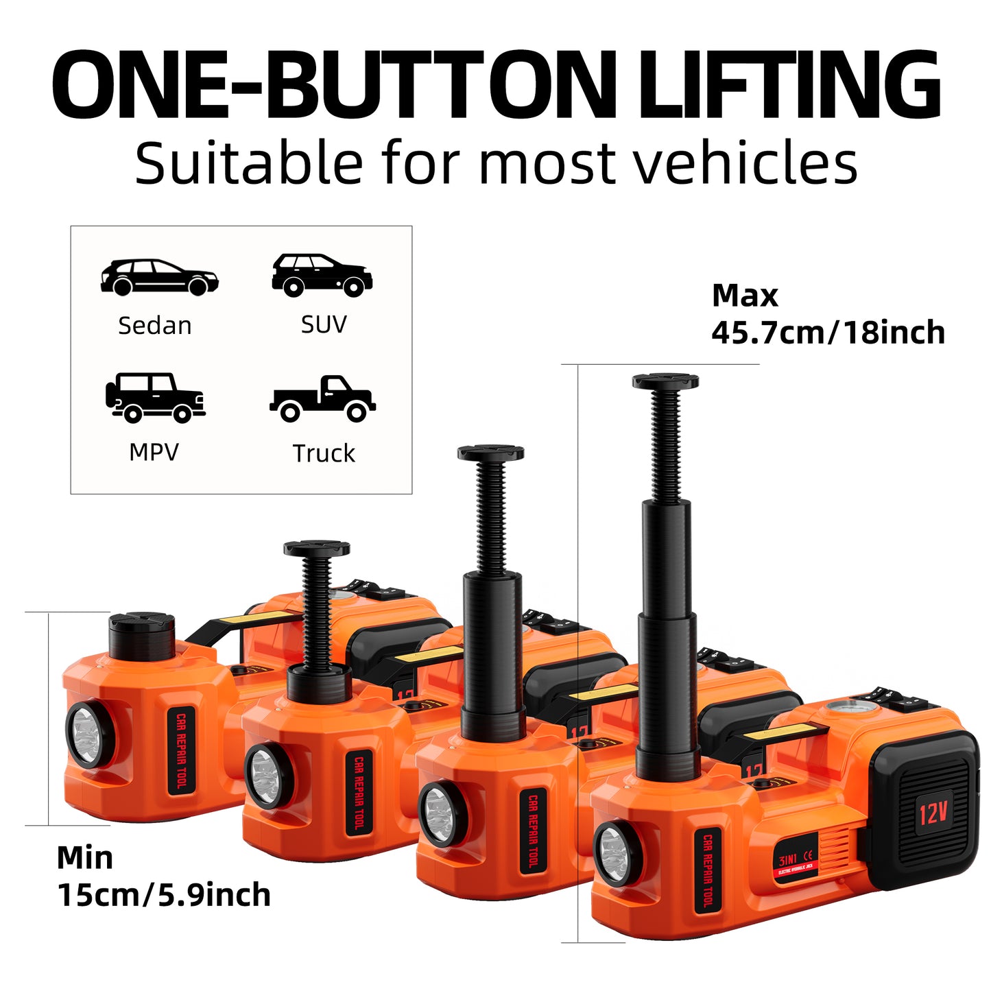 SZTAA 5 Ton Electric Car Jack Lift - All-in-One Kit w/ Impact Wrench, Air Pump & Light for Quick Tire Changes