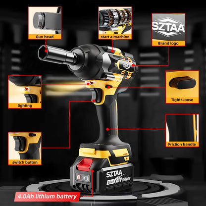 SZTAA Wireless Impact Wrench, 1/2 Inch Brushless Power Impact Driver, Torque 750
