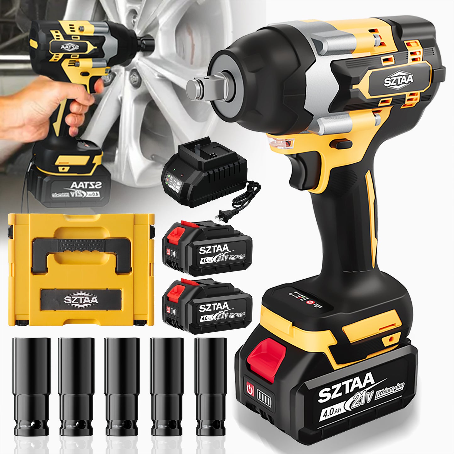 SZTAA Wireless Impact Wrench, 1/2 Inch Brushless Power Impact Driver, Torque 750