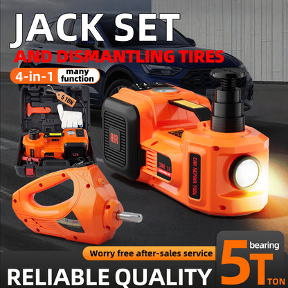 SZTAA 5 Ton Electric Car Jack Lift - All-in-One Kit w/ Impact Wrench, Air Pump & Light for Quick Tire Changes