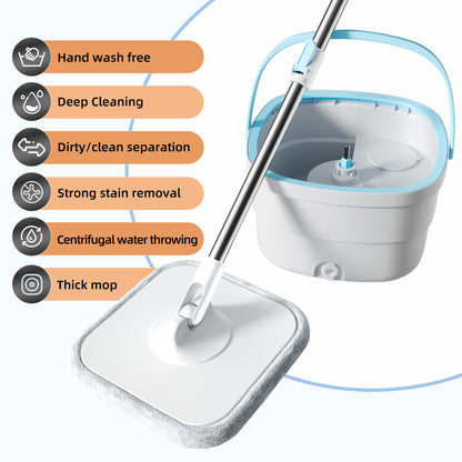 SZTAA 360° Spin Mop & Dual-Bucket System w/ 5 Washable Microfiber Pads