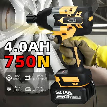 SZTAA Wireless Impact Wrench, 1/2 Inch Brushless Power Impact Driver, Torque 750