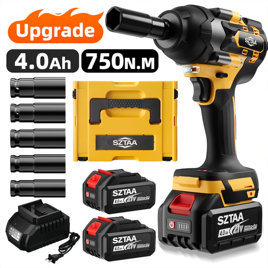 SZTAA Wireless Impact Wrench, 1/2 Inch Brushless Power Impact Driver, Torque 750