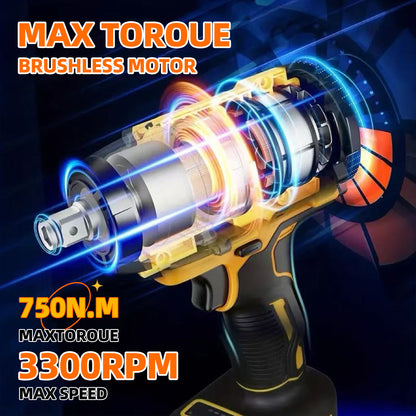 SZTAA Wireless Impact Wrench, 1/2 Inch Brushless Power Impact Driver, Torque 750