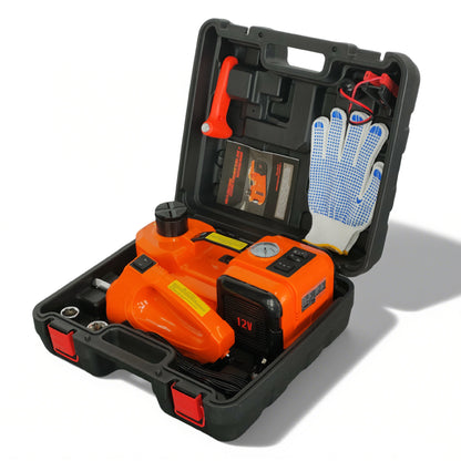 SZTAA 5 Ton Electric Car Jack Lift - All-in-One Kit w/ Impact Wrench, Air Pump & Light for Quick Tire Changes