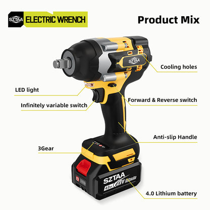 SZTAA Wireless Impact Wrench, 1/2 Inch Brushless Power Impact Driver, Torque 750