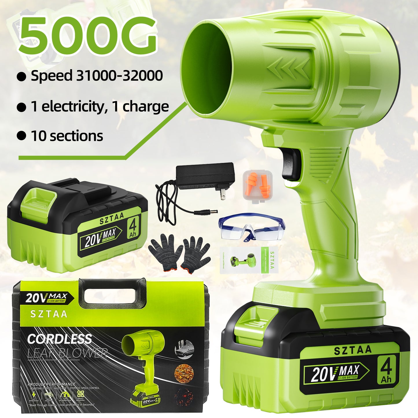 Power Cordless Leaf Blower 20V，1 Battery Handheld for Yard, Lawn, Driveway & Snow,260 CFM/76 MPH Air Speed,Variable Speed, Lightweight