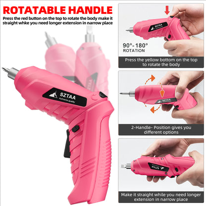 SZTAA 3.6V Cordless Electric Screwdriver Kit - USB-C Charging, 3Nm Torque, 47-Piece Bits w/Built-in LED Light & Compact Case Home Improvement