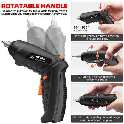 SZTAA 3.6V Cordless Electric Screwdriver Kit - USB-C Charging, 3Nm Torque, 47-Piece Bits w/Built-in LED Light & Compact Case Home Improvement blck