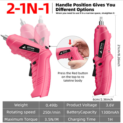 SZTAA 3.6V Cordless Electric Screwdriver Kit - USB-C Charging, 3Nm Torque, 47-Piece Bits w/Built-in LED Light & Compact Case Home Improvement