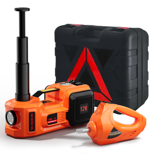 SZTAA 5 Ton Electric Car Jack Lift - All-in-One Kit w/ Impact Wrench, Air Pump & Light for Quick Tire Changes
